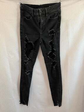 American Eagle Ne(x)t Level Stretch Hi-Rise Distressed Skinny Jeggings Black Siz